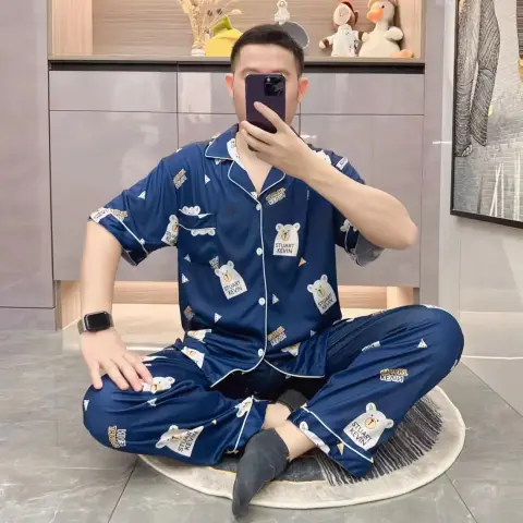 Seti ya Pajama ya Bluu iliyokolea yenye Dubu