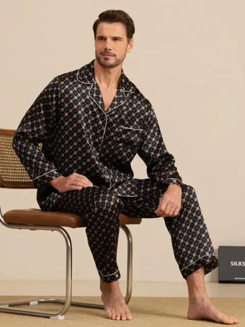 Pajama ya Kiume ya Bluu iliyokolea yenye Michoro ya Minyororo