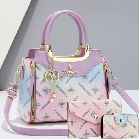 Patterned Handbag and Pouch Set